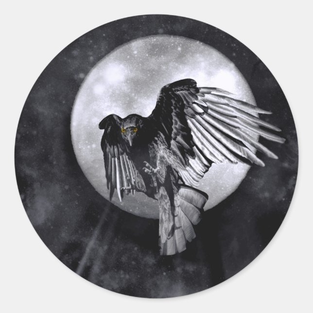 Gothic Raven Crow Moon Animal Totem Stickers (Front)