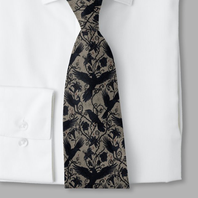 Gothic Raven Dark Academia Alternative Wedding Tie (Whimsigoth raven necktie)