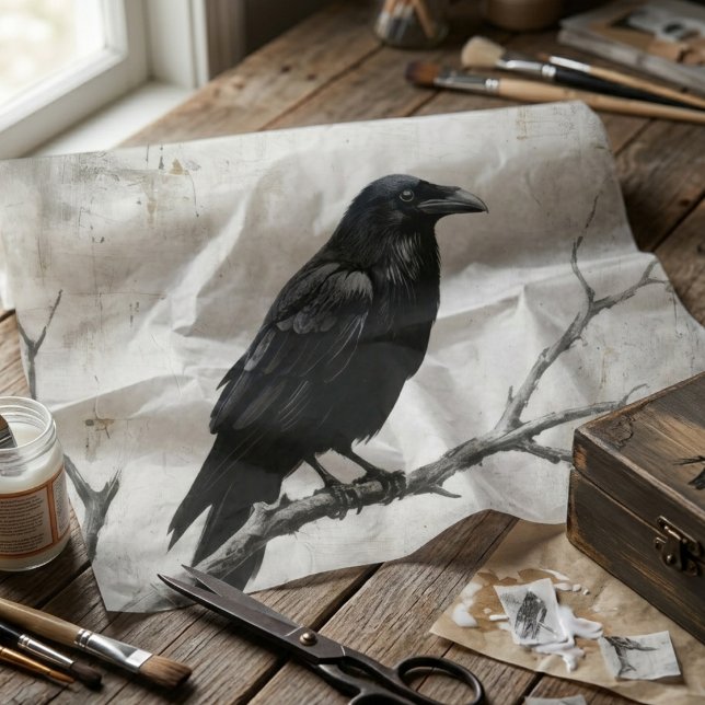 Gothic Raven Dark Academia Decoupage Tissue Paper (Gothic raven decoupage tissue paper)