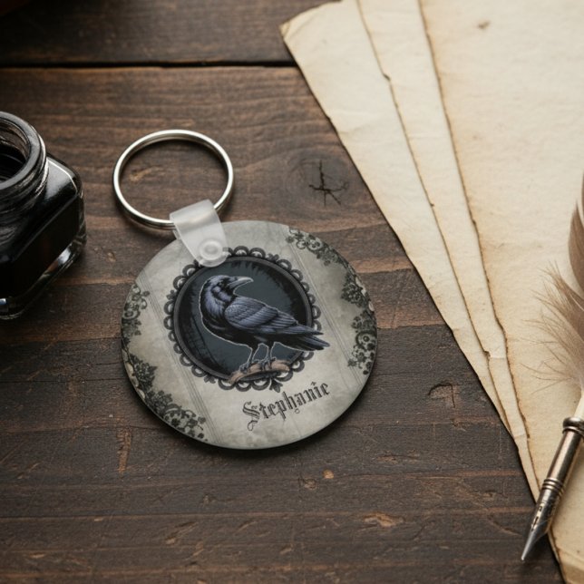 Gothic Raven Dark Academia Key Ring (Gothic Raven personalized keychain)