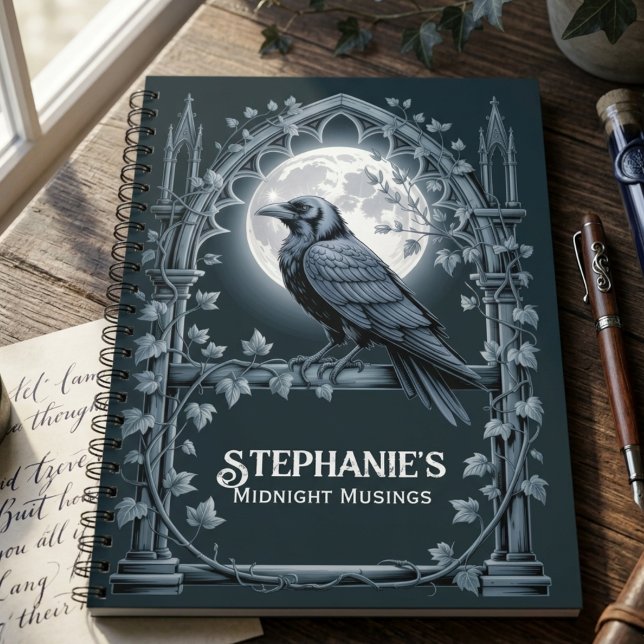 Gothic Raven Dark Academia Moon Aesthetic Notebook (Gothic raven moon journal for the dark academia fan — unique birthday gift idea for literary souls.)