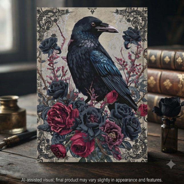 Gothic Raven Dark Academia Victorian Card (Victorian Gothic raven card for dark academia fans to send everyday notes.)