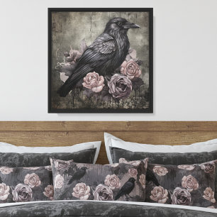 Gothic Raven Dark Floral Canvas Print