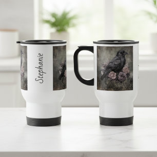 Gothic Raven Dark Floral Travel Mug