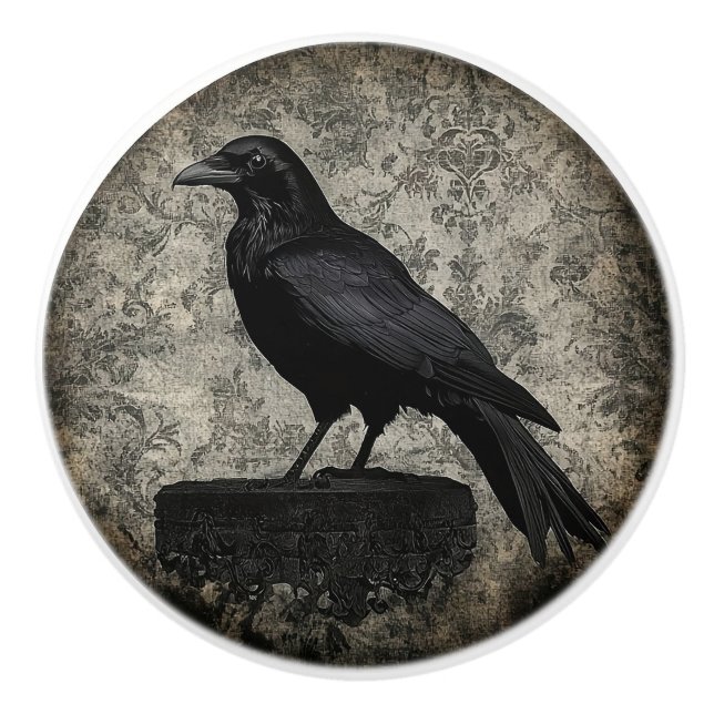 Gothic Raven Design Ceramic Knob (Front)