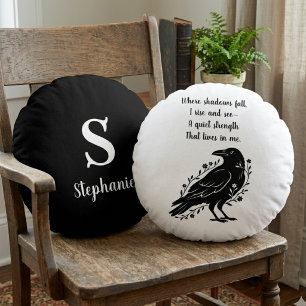 Gothic Raven Floral Dark Academia Birthday Gift Round Cushion