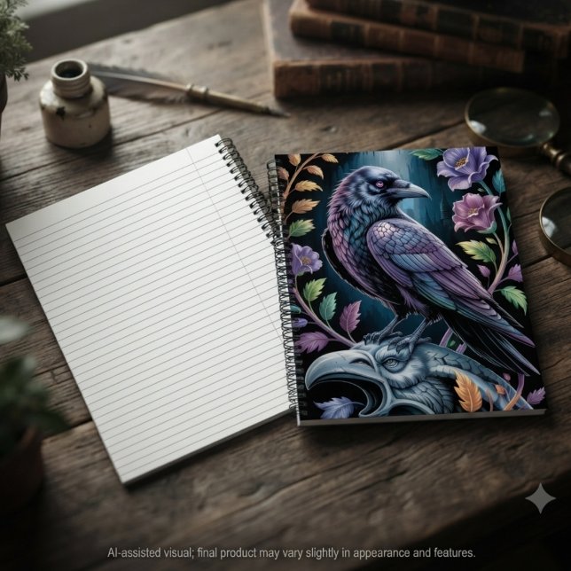 Gothic Raven Floral Dark Academia Gift Notebook (Gothic raven floral notebook for dark academia fans' journaling.)