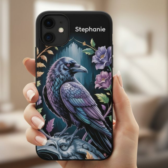 Gothic Raven Floral Dark Academia Style Case-Mate iPhone Case (Gothic floral raven phone case for the dark academia fan in your life)