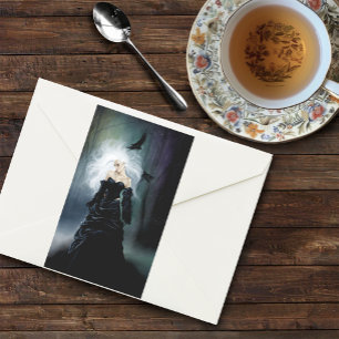 Gothic Raven Forest Woman Black Rectangular Sticker