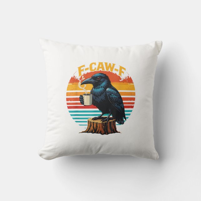 Gothic Raven Funny Halloween F-Caw-F Coffee Crow V Cushion (Front)