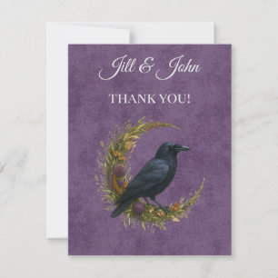 Gothic Raven Greenery Wedding Thank You Note Card