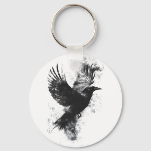 Gothic Raven Illustration: Smoke and Feathers Key Ring