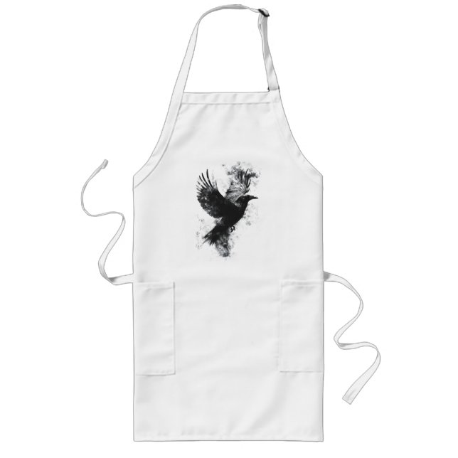 Gothic Raven Illustration: Smoke and Feathers Long Apron (Front)
