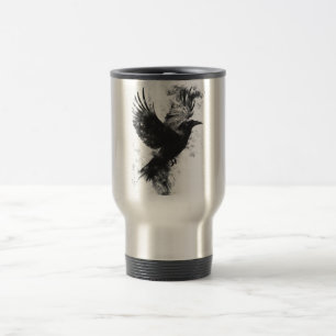 Gothic Raven Illustration: Smoke and Feathers Travel Mug