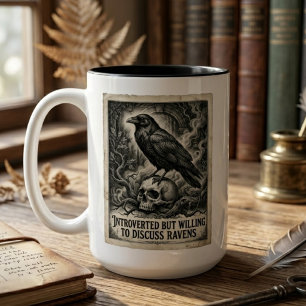 Gothic Raven Lover Gift Introvert Humor Art Two-Tone Coffee Mug