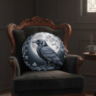 Gothic Raven Moon Dark Academia Home Decor Round Cushion