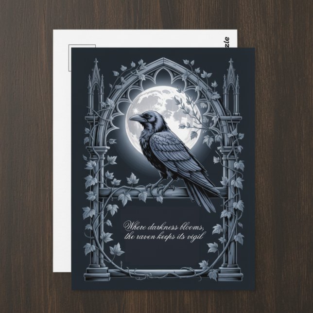 Gothic Raven Moon Dark Academia Postcard (Dark raven postcard)