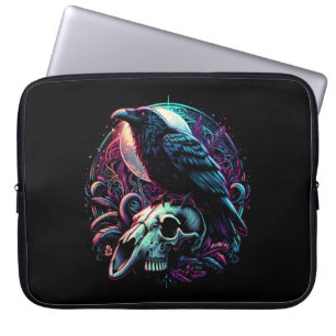 Gothic Raven on Skull Laptop Sleeve