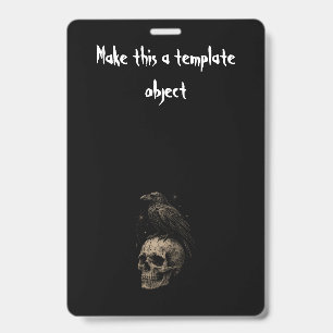 Gothic Raven on Skull Vintage Halloween Invitation ID Badge