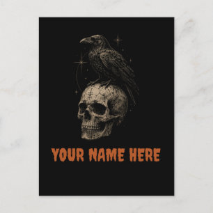 Gothic Raven on Skull Vintage Mystery . Holiday Postcard