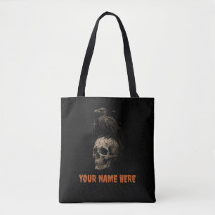 Gothic Raven on Skull Vintage Mystery . Tote Bag