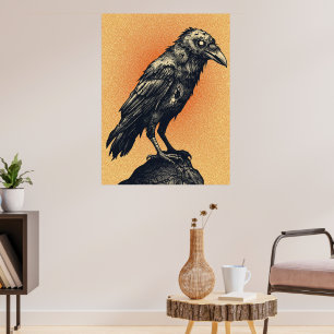 Gothic Raven on Soft Peach Tones Poster