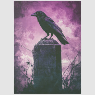 Gothic Raven on Tombstone with Purple Sky Tissue Paper