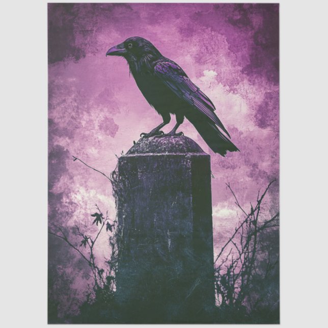 Gothic Raven on Tombstone with Purple Sky Tissue Paper (Front)