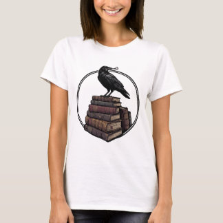 Gothic Raven on Vintage Books Dark Academia Art T-Shirt