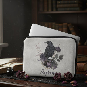 Gothic Raven Personalised Dark Flora Laptop Sleeve