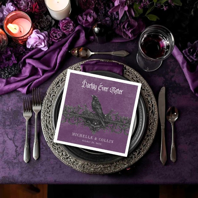 Gothic Raven Purple Darkly Ever After Wedding Napkin (Creator Uploaded)