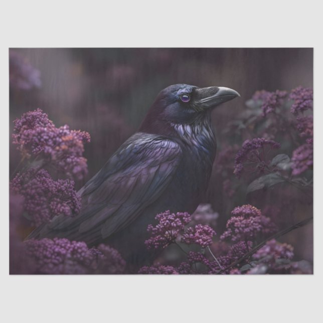 Gothic Raven Purple Foliage Decoupage Tissue Paper (Front)