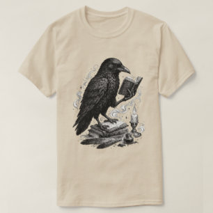 Gothic Raven Reading Vintage Books Art T-Shirt