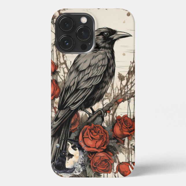 Gothic Raven & Red Rose iPhone Case (Back)
