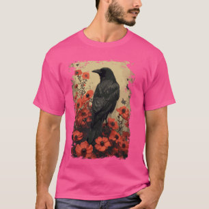 Gothic Raven Rose Enchanted, Vintage Floral Crow T-Shirt