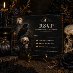 Gothic Raven Skull Full Moon RSVP Card