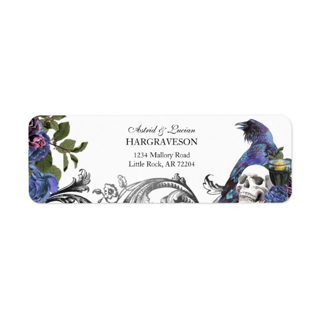 Gothic Raven & Skull Purple Return Address (Front)