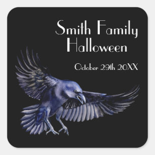 Gothic Raven Something Wicked Halloween Party Square Sticker