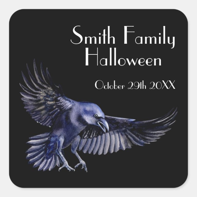 Gothic Raven Something Wicked Halloween Party Square Sticker (Front)