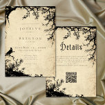 Gothic Raven Tree Engraving Parchment Tan Wedding Invitation<br><div class="desc">Set a hauntingly romantic tone with this gothic parchment wedding invitation. The detailed engraving of gnarled branches and a perched black raven is perfect for couples seeking an elegant, dark aesthetic for their Halloween or Gothic themed wedding. This unique design is fully customisable and sets a dramatic tone. Created by...</div>