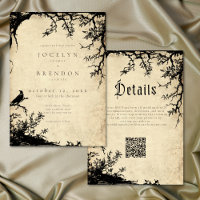 Gothic Raven Tree Engraving Parchment Tan Wedding