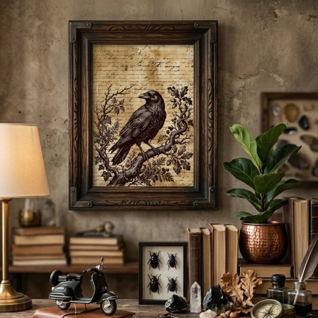 Gothic Raven Vintage Script Dark Academia Poster (Gothic raven dark academia poster)