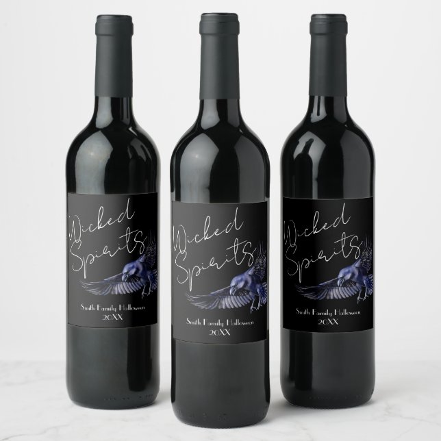 Gothic Raven Wicked Spirits Halloween Party Wine Label (Bottles)