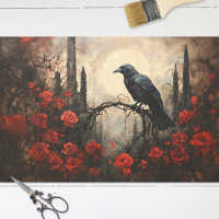 Gothic Raven with Dark Red Roses Decoupage
