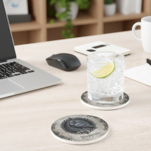 Gothic Raven with Name Coaster