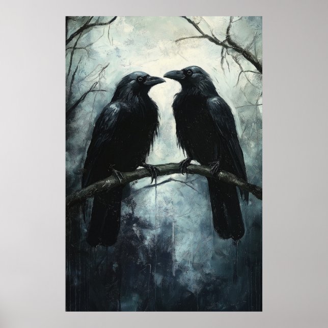 Gothic Ravens: A Dark and Mysterious Oil Painting Poster (Front)
