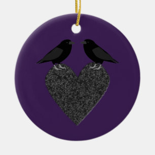 Gothic Ravens and Black Heart Custom Ceramic Tree Decoration