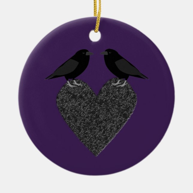 Gothic Ravens and Black Heart Custom Ceramic Tree Decoration (Front)