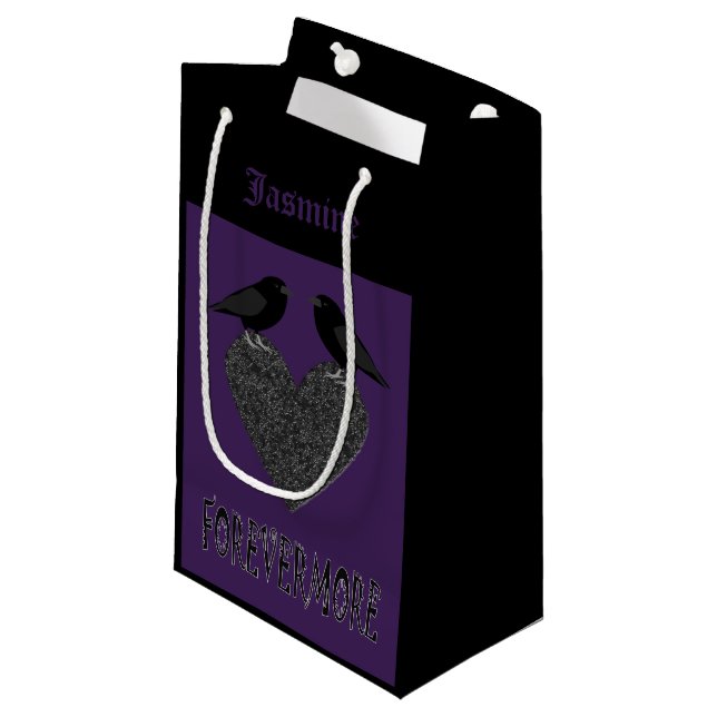 Gothic Ravens and Black Heart Custom Small Gift Bag (Front Angled)