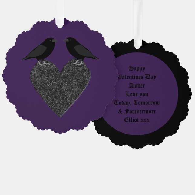 Gothic Ravens and Black Heart Custom Tree Decoration Card (Front/Back)